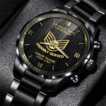 US Space Force Veteran Black & Gold Watch Proudly Served Space Force Fashion Watch Custom Veterans Gift