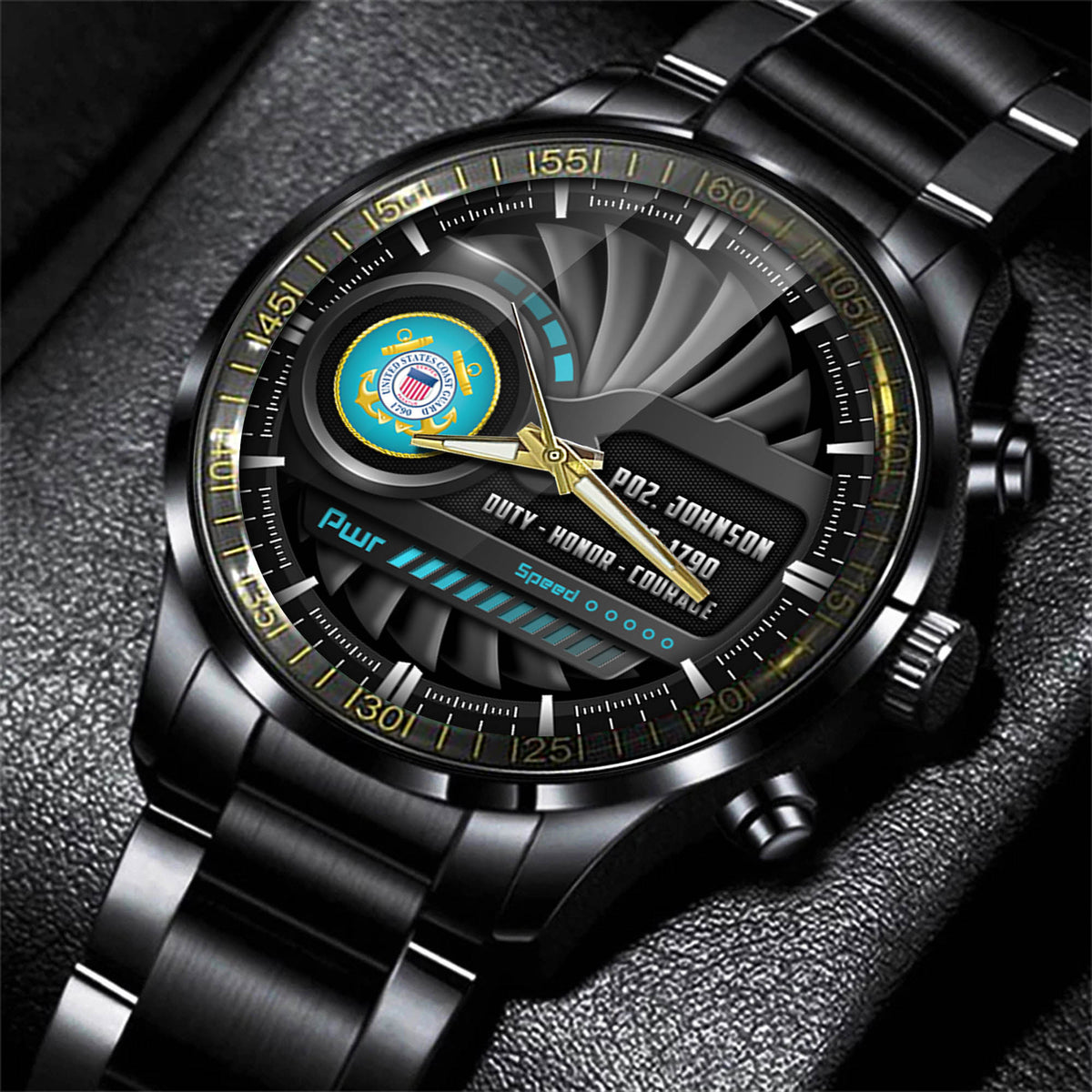 U.S. Coast Guard Fashion Watch Duty Honor Courage Black Wrist Watch Personalized Military Gift