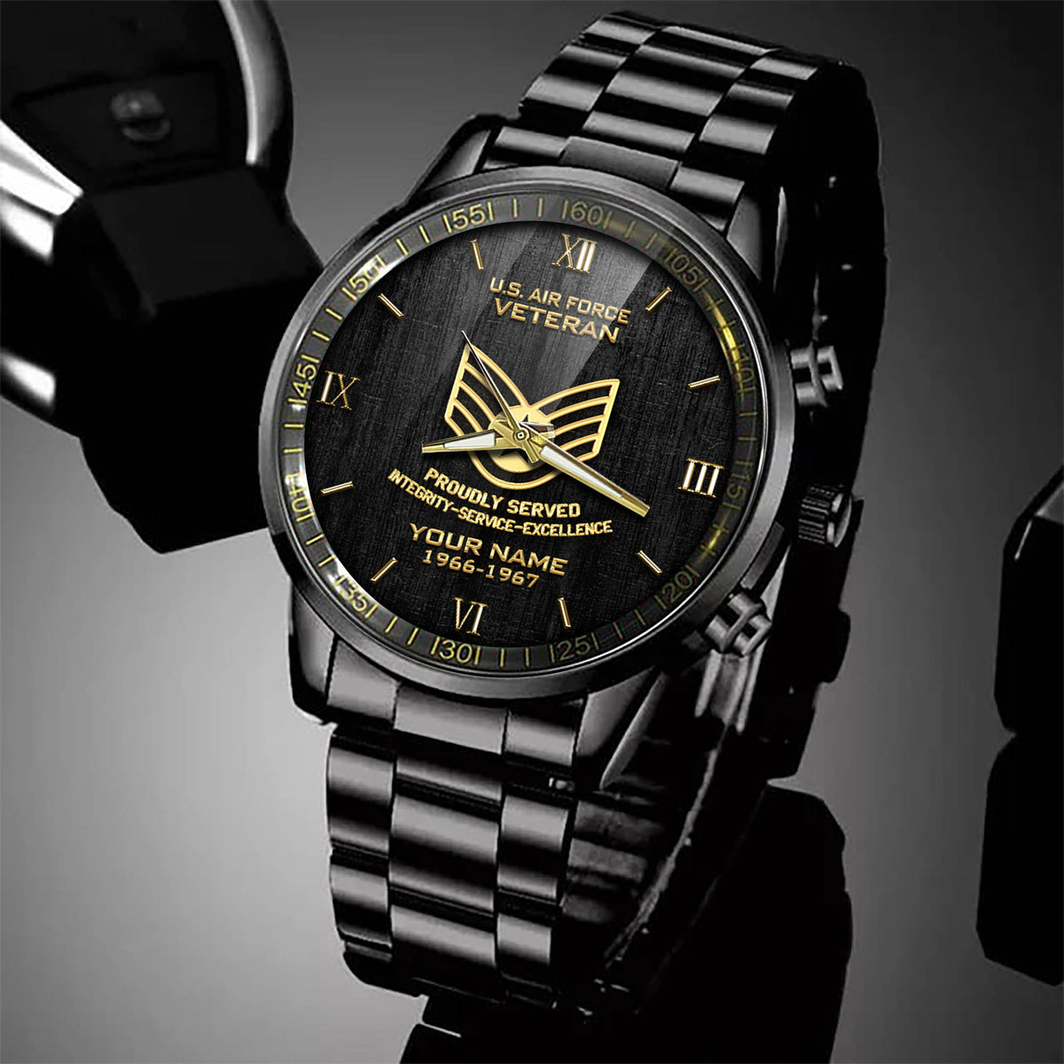 U.S. Air Force Veteran Watch Proudly Served Air Force Veteran Black Waist Watch Custom Gift For Soldier