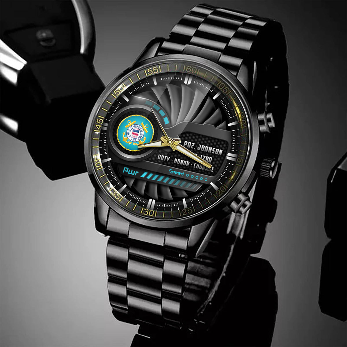 U.S. Coast Guard Fashion Watch Duty Honor Courage Black Wrist Watch Personalized Military Gift