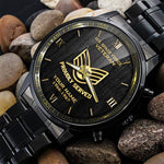US Space Force Veteran Black & Gold Watch Proudly Served Space Force Fashion Watch Custom Veterans Gift