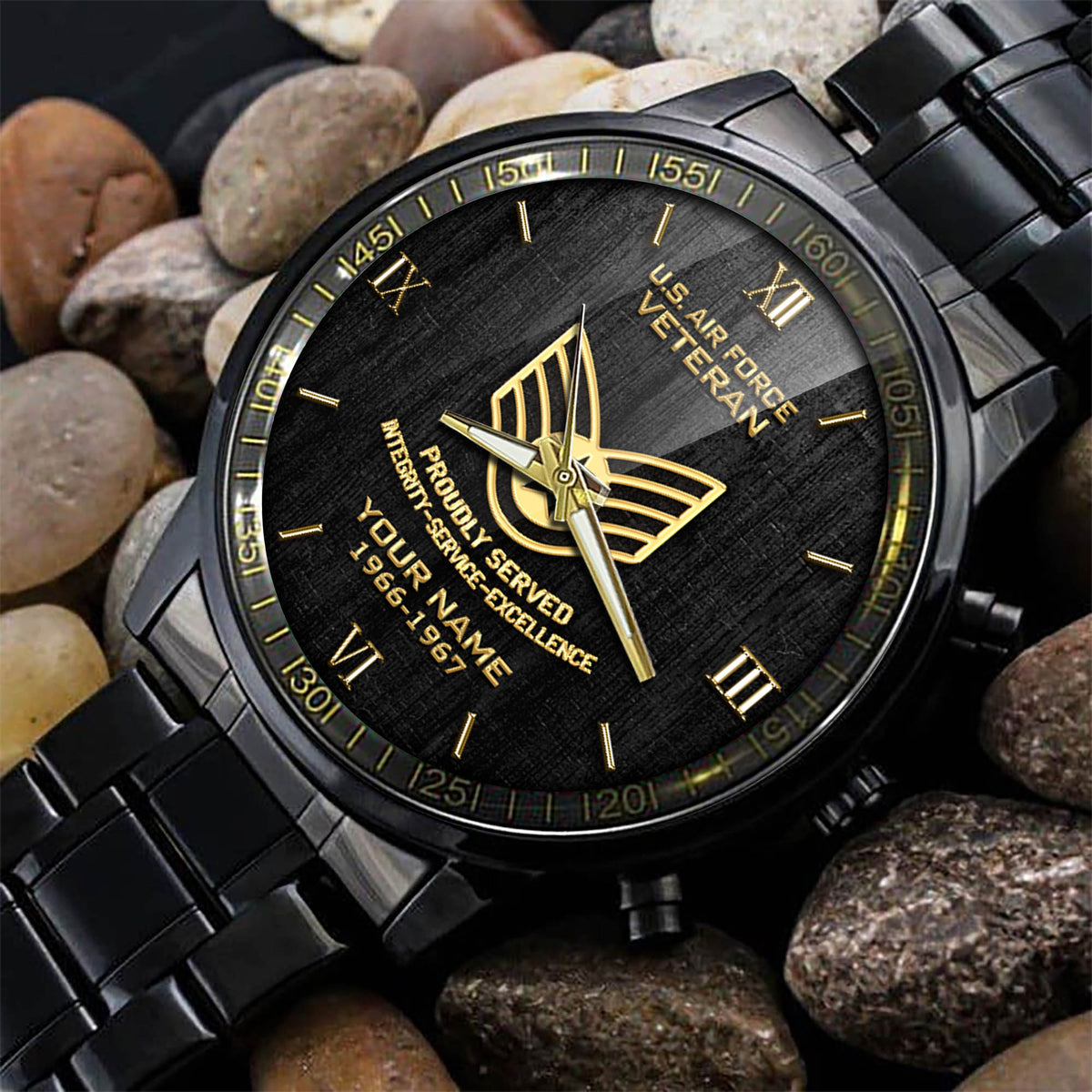 U.S. Air Force Veteran Watch Proudly Served Air Force Veteran Black Waist Watch Custom Gift For Soldier