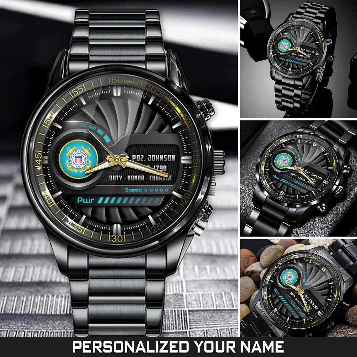 U.S. Coast Guard Fashion Watch Duty Honor Courage Black Wrist Watch Personalized Military Gift