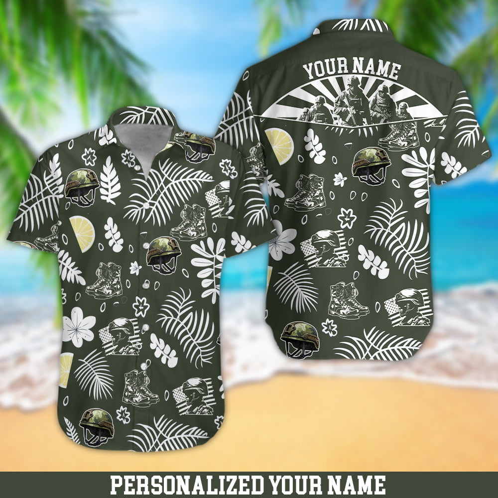 Military Helmet Boots Summer Hawaiian Shirt Dark Green Military Hawaiian Shirt Personalized Soldier Gift