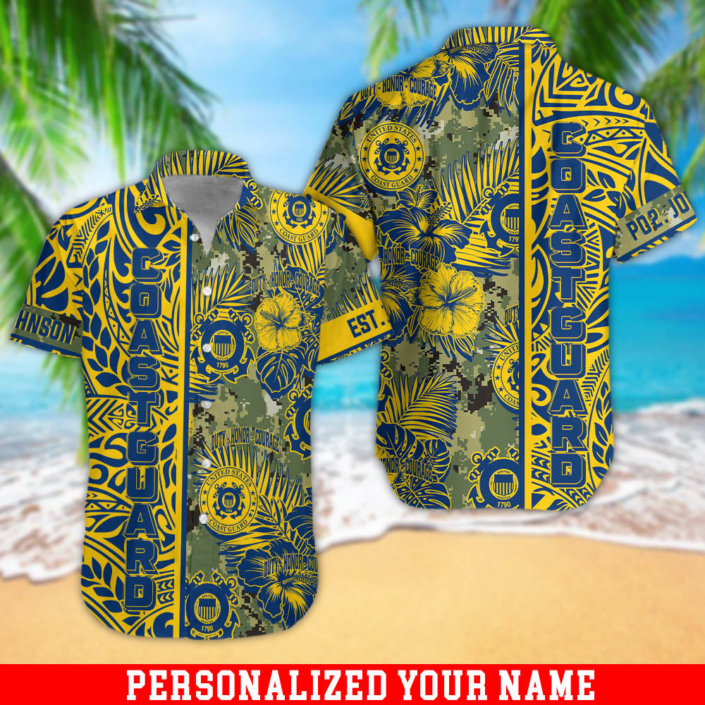 US Coast Guard Hawaiian Shirt Duty Honor Courage Coast Guard Floral Summer Shirt Custom Military Gift