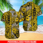 United States Army Hawaiian Shirt Black Yellow Floral Military Tropical Shirt Personalized US Army Gift