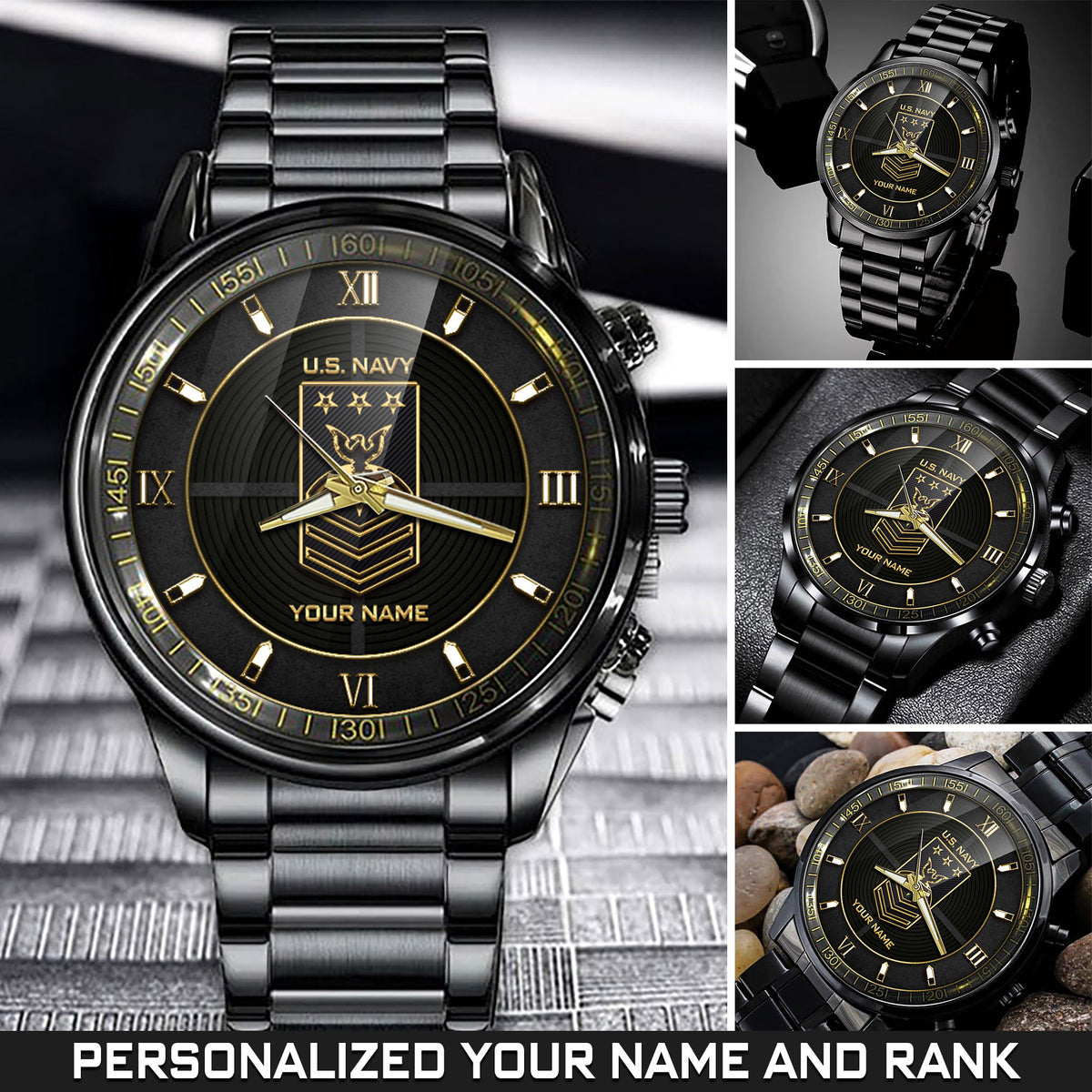 US Navy Watch Proudly Served US Navy Custom Black Fashion Watch Personalized Military Gift