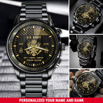 U.S. Army Emblem Black Gold Watch United States Army Est. 1775 Fashion Watch Personalized Soldier Gift
