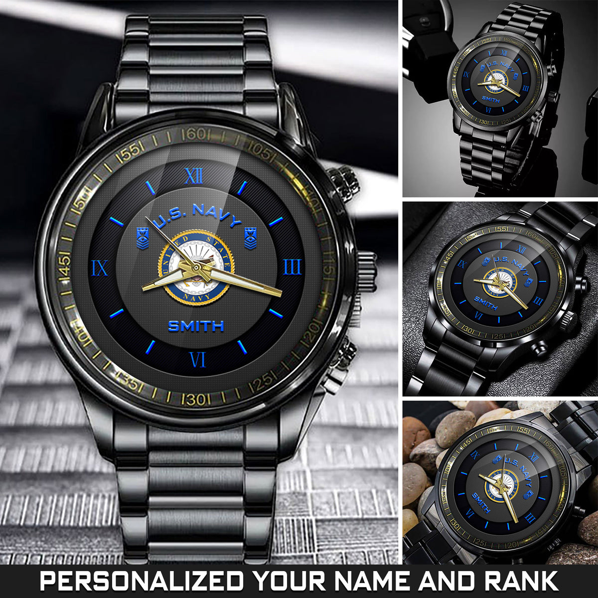 U.S Navy Fashion Watch Proud Navy Black Fashion Watch Custom Your Name And Rank