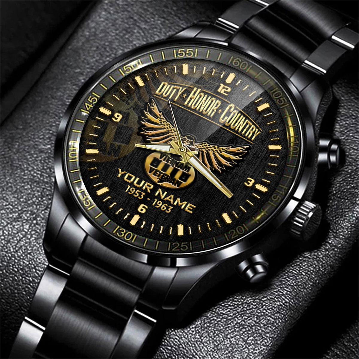 Vietnam Veteran Eagle Fashion Watch Duty Honor Country Black & Gold Watch Personalized Gift For Vietnam Veteran
