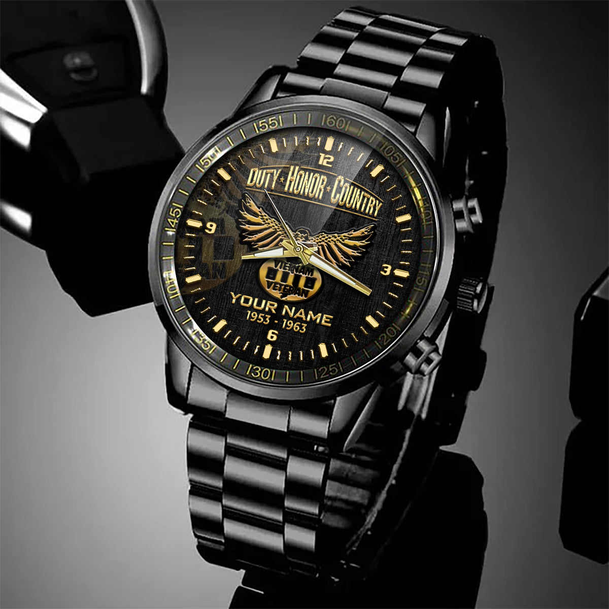 Vietnam Veteran Eagle Fashion Watch Duty Honor Country Black & Gold Watch Personalized Gift For Vietnam Veteran