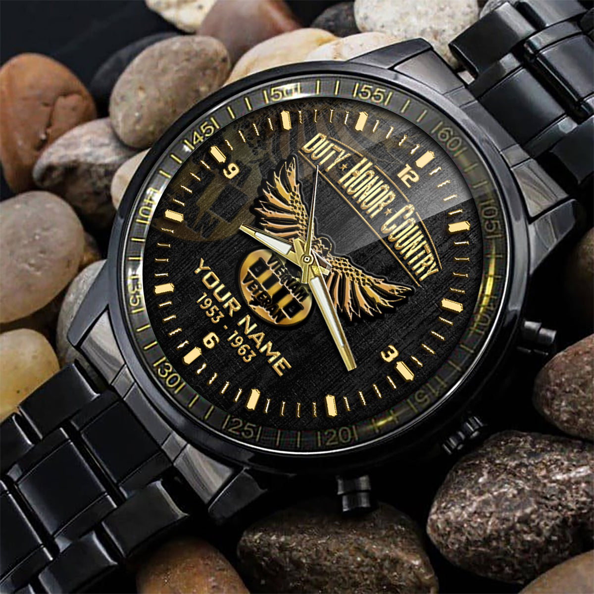 Vietnam Veteran Eagle Fashion Watch Duty Honor Country Black & Gold Watch Personalized Gift For Vietnam Veteran