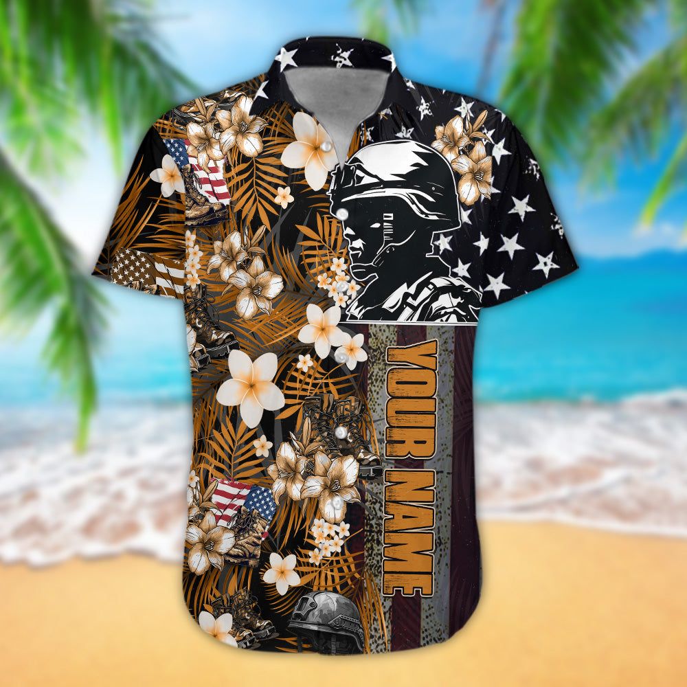 US Soldier Hawaiian Shirt Brown Tropical Military Hawaiian Shirt Personalized Soldier Gift