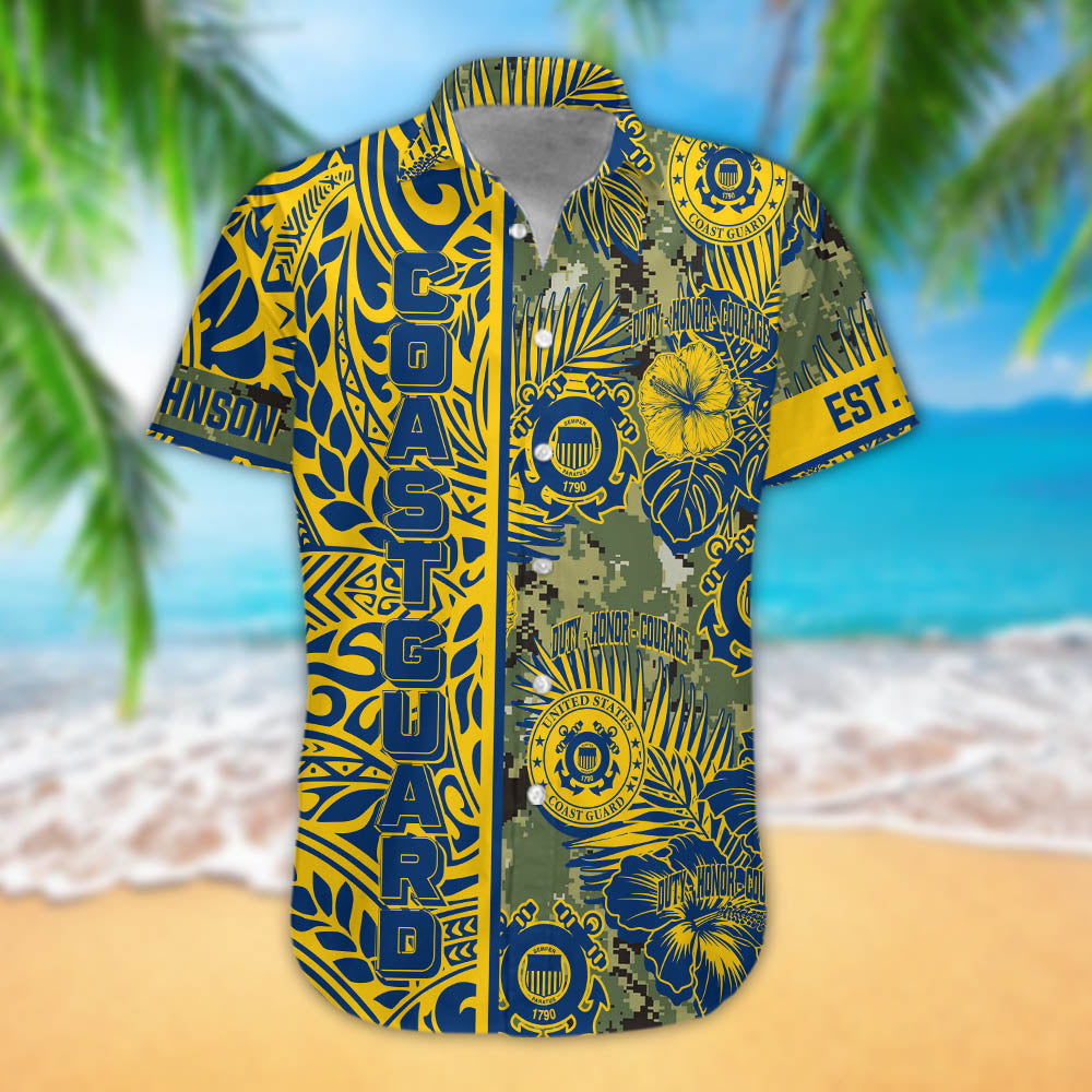US Coast Guard Hawaiian Shirt Duty Honor Courage Coast Guard Floral Summer Shirt Custom Military Gift