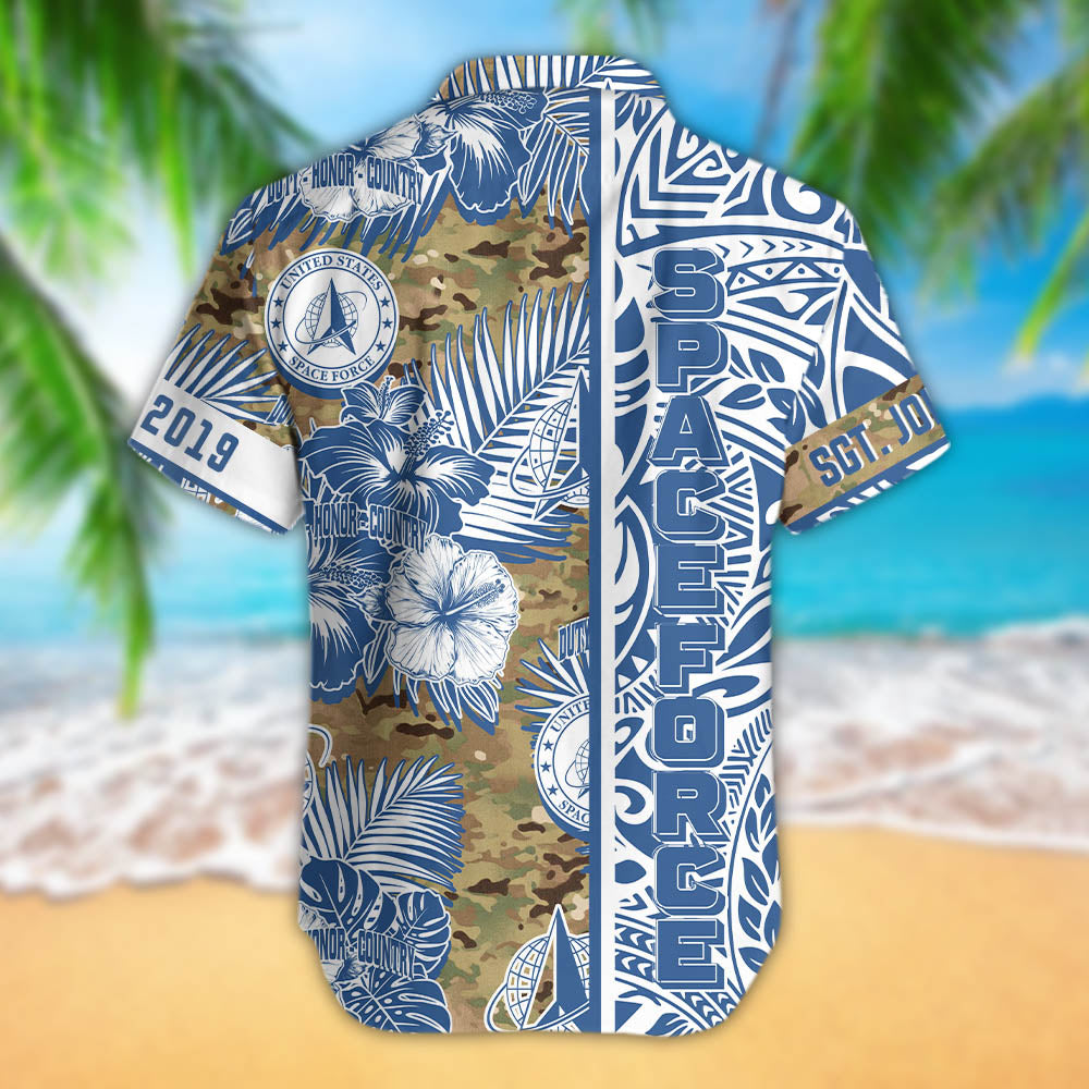 US Space Force Hawaiian Shirt Duty Honor Country Camouflage Tropical Men Shirt Personalized USSF Gift