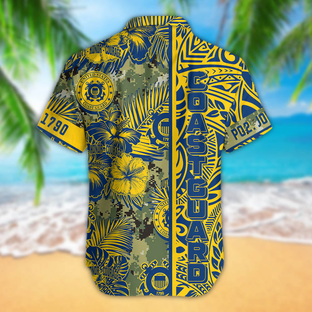 US Coast Guard Hawaiian Shirt Duty Honor Courage Coast Guard Floral Summer Shirt Custom Military Gift