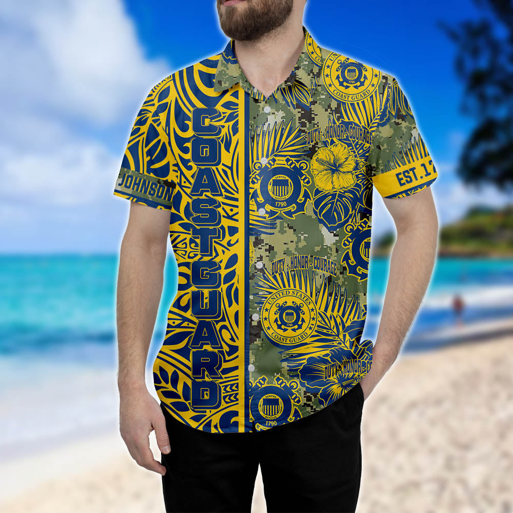 US Coast Guard Hawaiian Shirt Duty Honor Courage Coast Guard Floral Summer Shirt Custom Military Gift