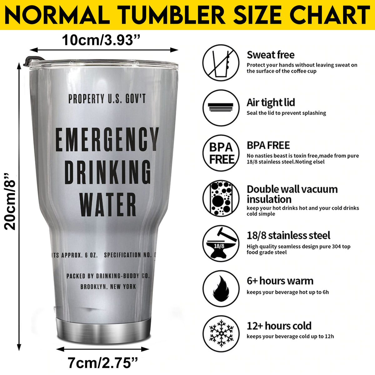 Silver Army Tumbler Emergency Drinking Water Military Tumbler Personalized Solider Gift