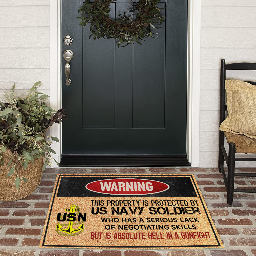 Veteran Custom Doormat Warning Property Protected Lack Negotiating Skills But Hell In A Gunfight Personalized Gift