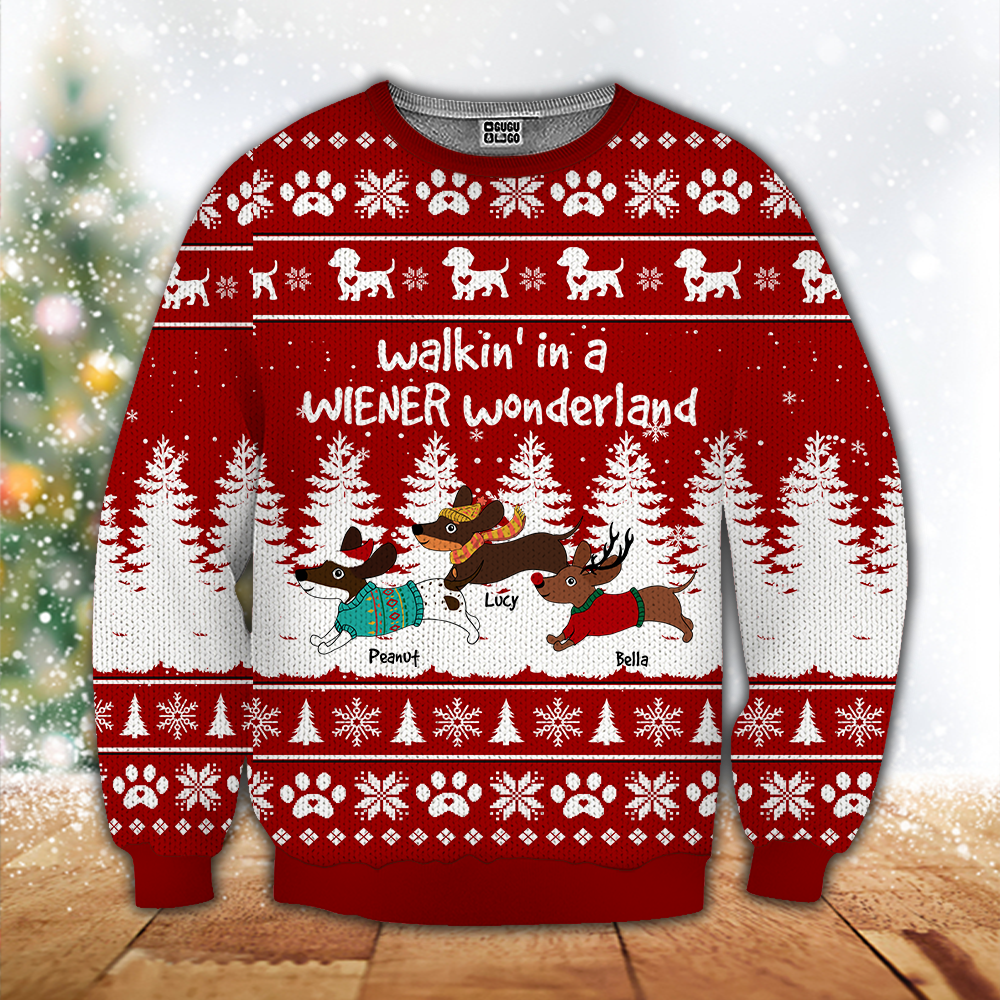 Wiener Custom Ugly Wool Sweater Dachshund Through The Snow Personalized Gift Dog Lover
