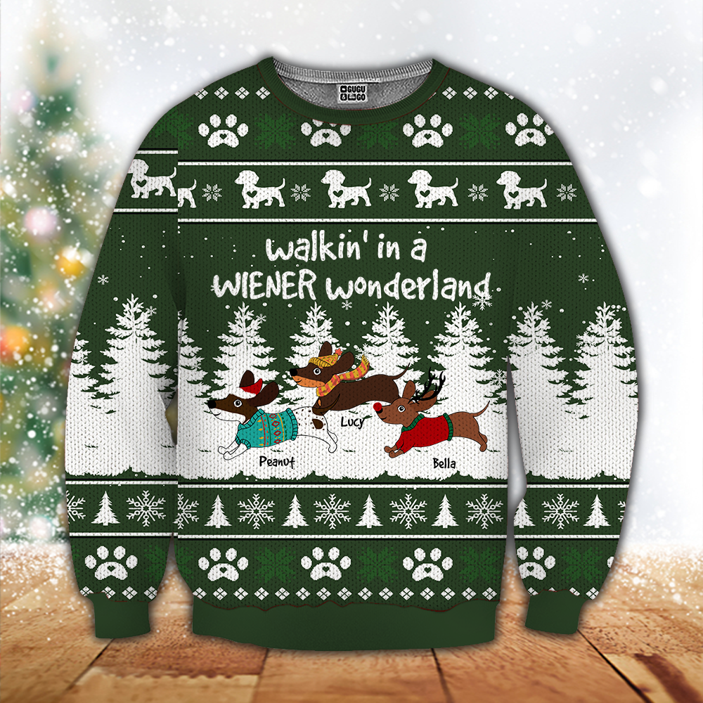 Wiener Custom Ugly Wool Sweater Dachshund Through The Snow Personalized Gift Dog Lover