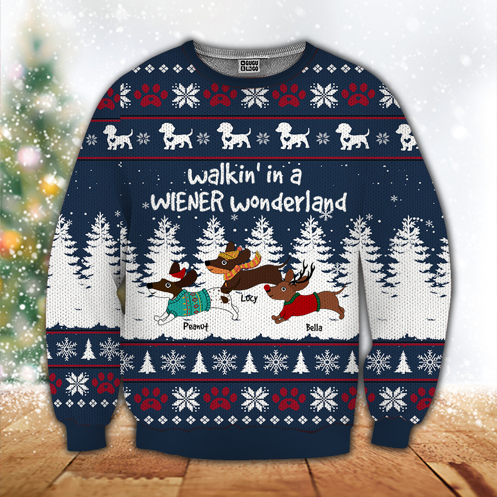 Wiener Custom Ugly Wool Sweater Dachshund Through The Snow Personalized Gift Dog Lover