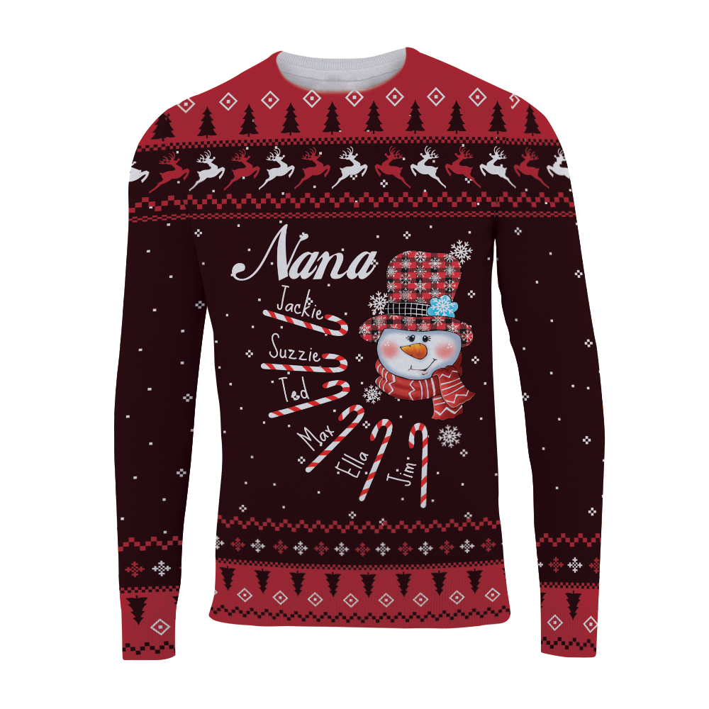 Grandma Custom Ugly Wool Sweater Snowman Candy Personalized Christmas Gift
