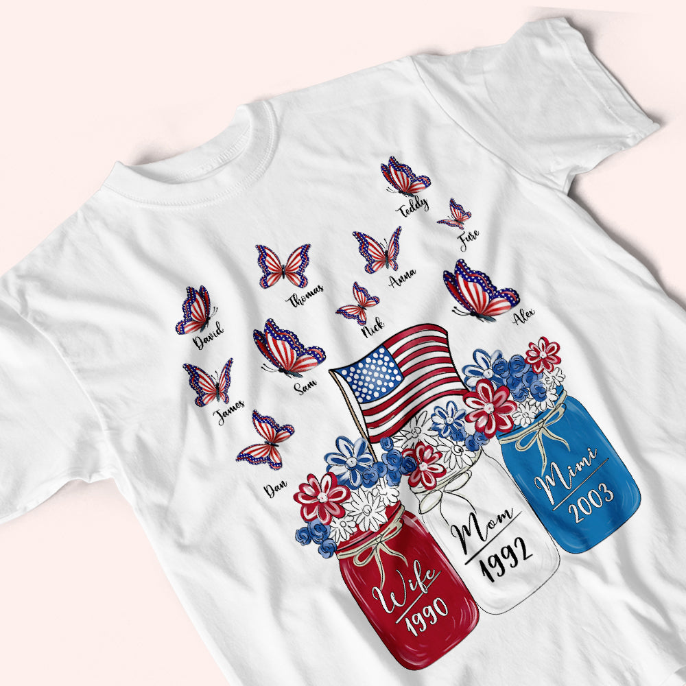 Grandma Custom Shirt Patriotic Butterflies And Flowers Personalized Gift