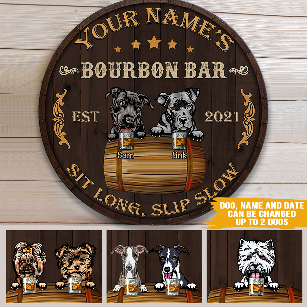 Dog Custom Sign Whiskey Bar Sit Long Slip Low Personalized Gift