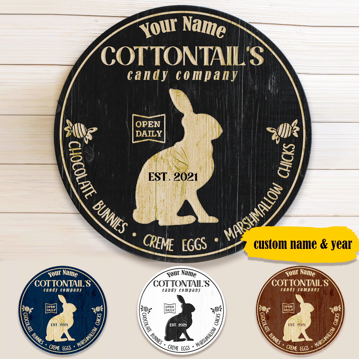 Easter Rabbit Custom Wood Sign Cottontail's Candy Company Personalized Gift