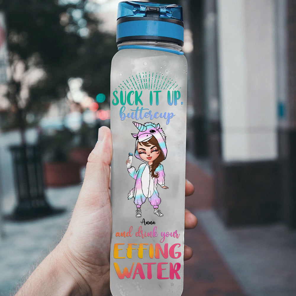 Unicorn Custom Tracker Bottle Suck It Up Buttercup Drink Your Effin Water Personalized Gift