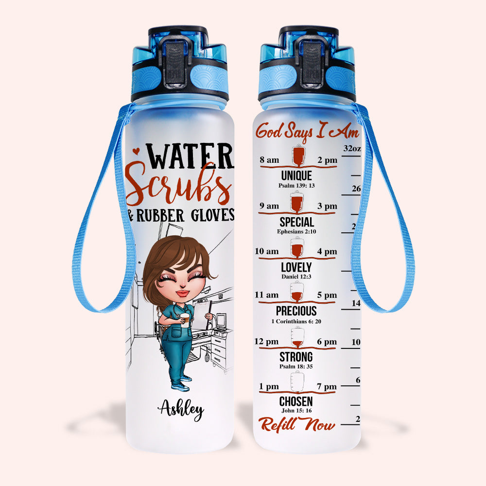 Nurse Custom Tracker Bottle Water Scrubs God Says I Am Personalized Gift