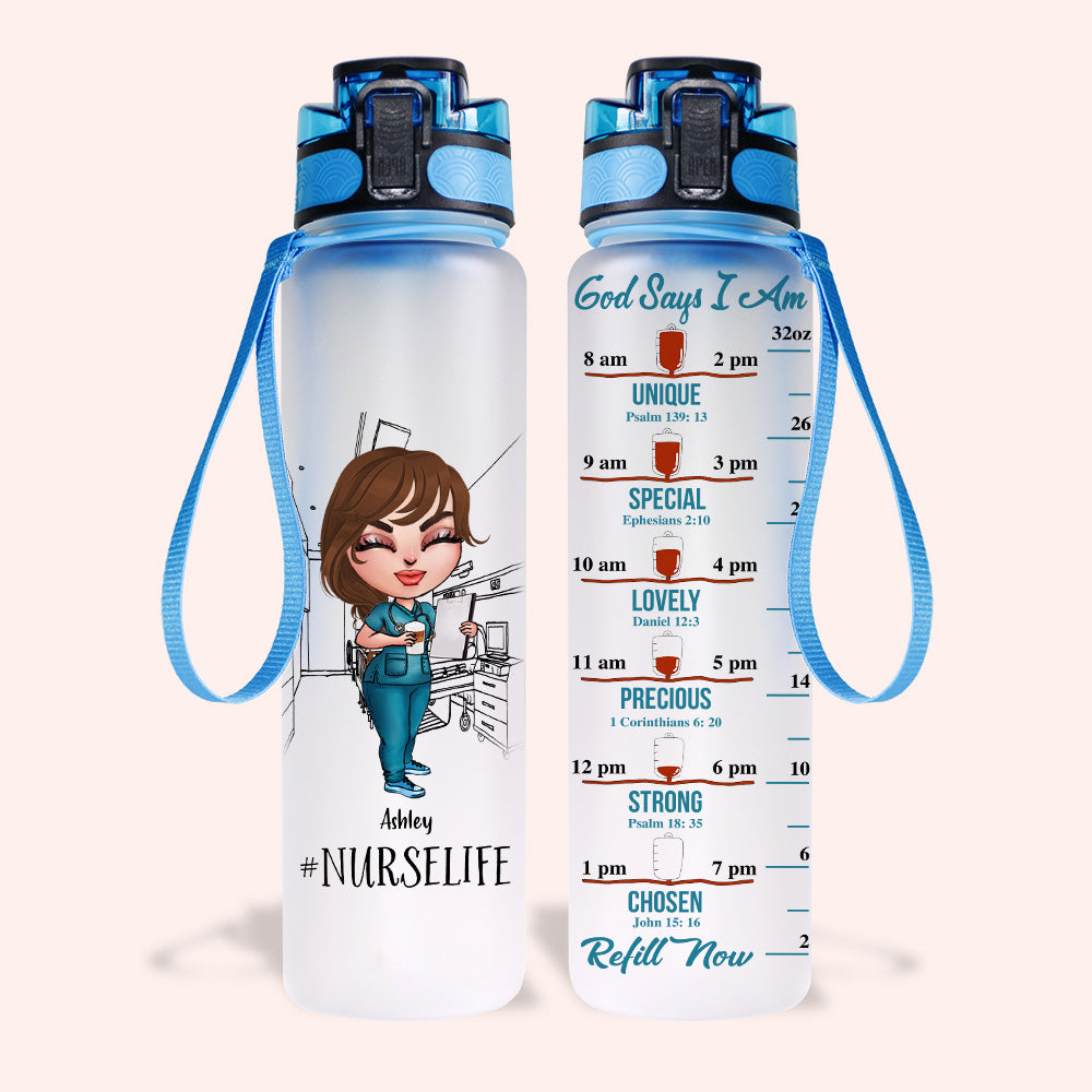Nurse Custom Tracker Bottle Nurse Life God Says I Am Personalized Gift