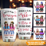 Bestie Custom Tumbler Because Of You I Laugh A Little Harder Cry Less Smile More Personalized Spanish Ver - PERSONAL84