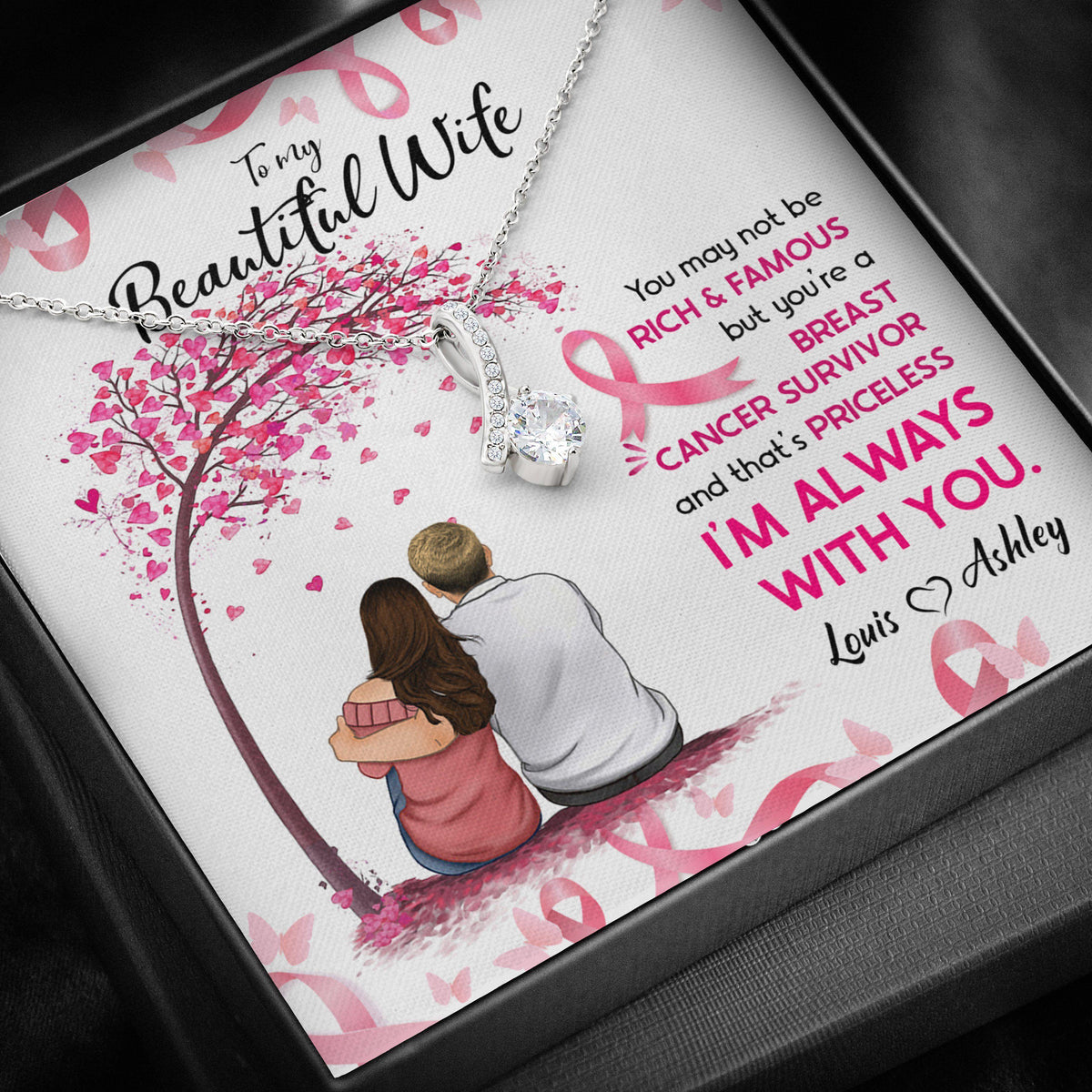 Breast Cancer Awareness Custom Necklace You're A Breast Cancer Survior And I'm Alway With You Personalized Gift - PERSONAL84