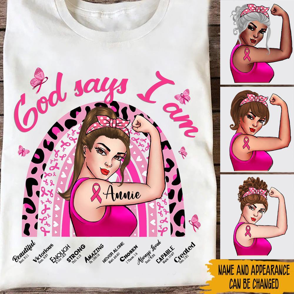 Breast Cancer Awareness Month Custom Shirt God Says I Am Personalized Pink Warrior Gift - PERSONAL84