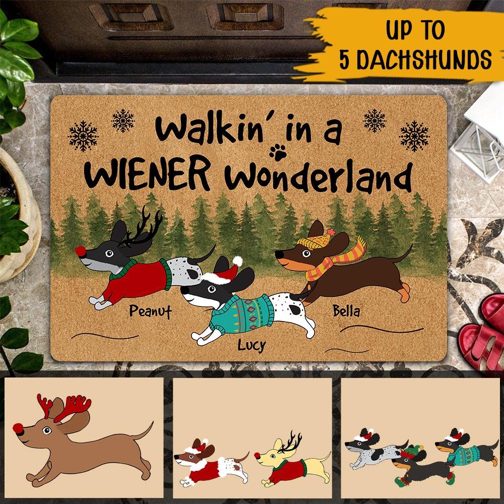 Dachshund Christmas Custom Doormat Walkin' In A Wiener Wonderland Personalized Gift For Dachshund Lovers - PERSONAL84