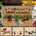 Dachshund Christmas Custom Doormat Walkin' In A Wiener Wonderland Personalized Gift For Dachshund Lovers - PERSONAL84