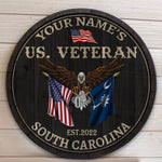 Veteran Custom Wood Sign South Carolina Veteran Personalized Gift