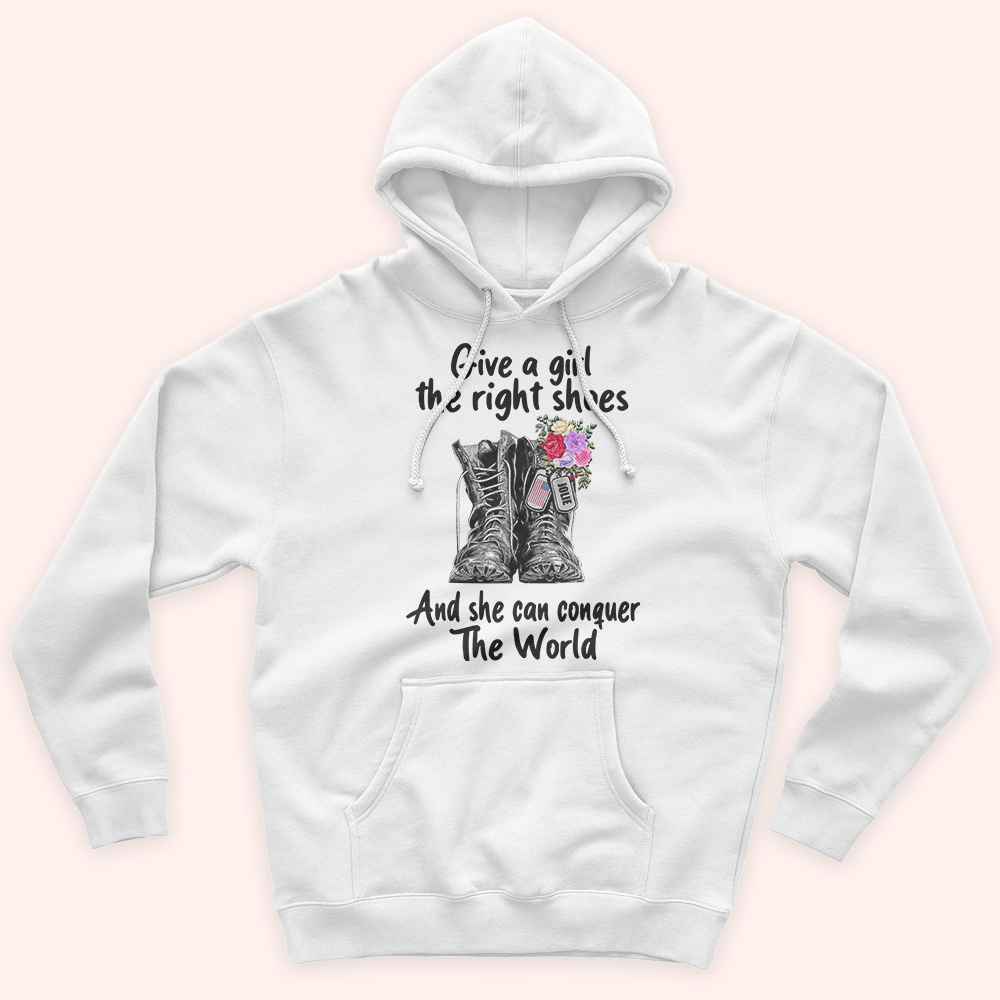 Female Veteran Custom Shirt Give A Girl The Right Shoes And She Can Conquer The World Personalized Gift
