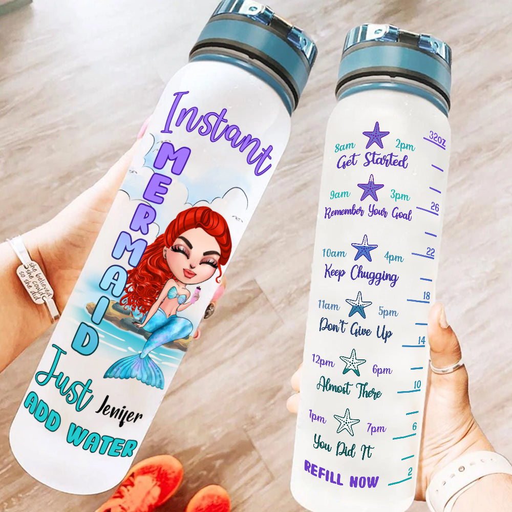 Mermaid Custom Tracker Bottle For Instant Mermaid Add Water Personalized Gift
