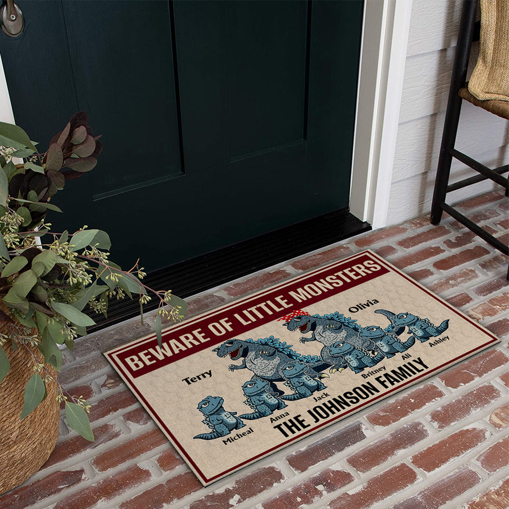 Godzila Custom Doormat Beware Of Little Monsters Personalized Gift for Father's Day