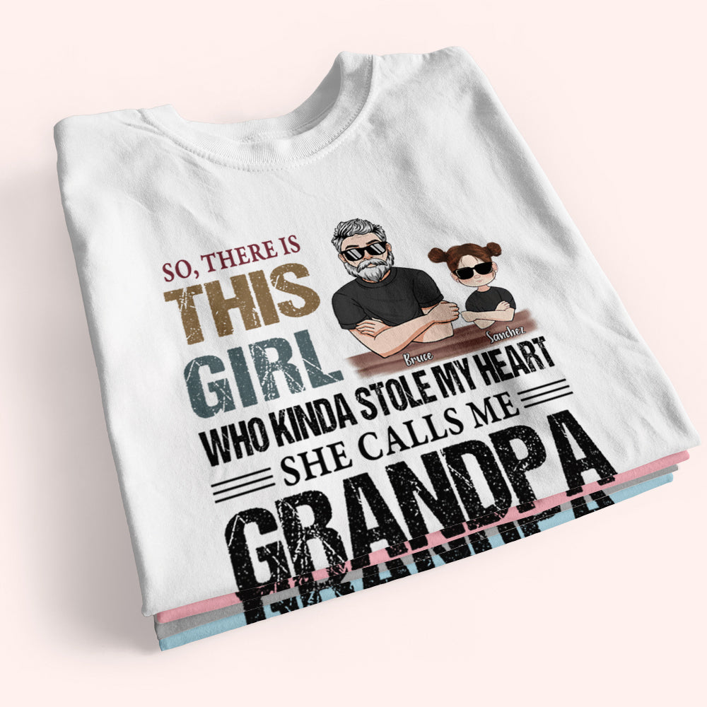 Grandpa And Grandkid Custom Shirt There's This Girl Who Kinda Stole My Heart Personalized Gift