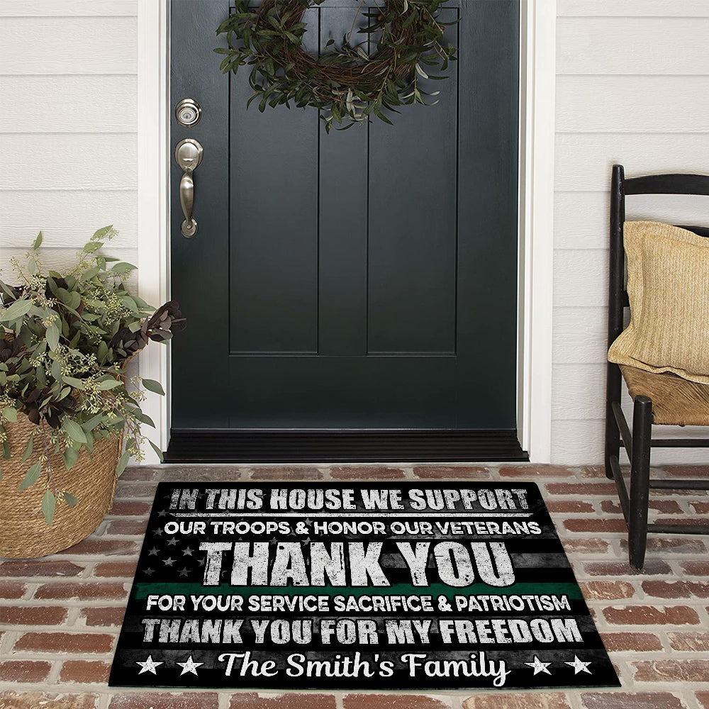 Veteran Custom Doormat In This House We Support Our Troops & Honor Our Veterans Personalized Gift