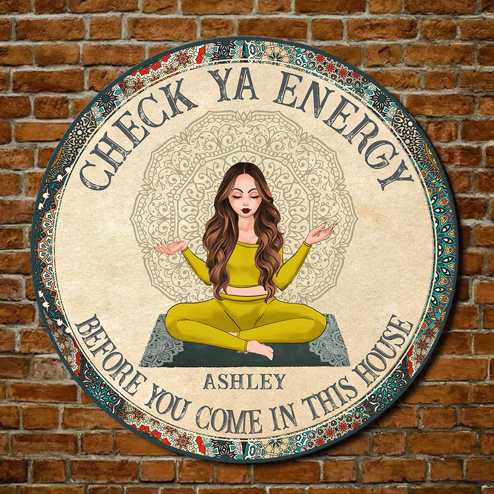 Yoga Custom Wood Sign Check Ya Energy Personalized Home Decor