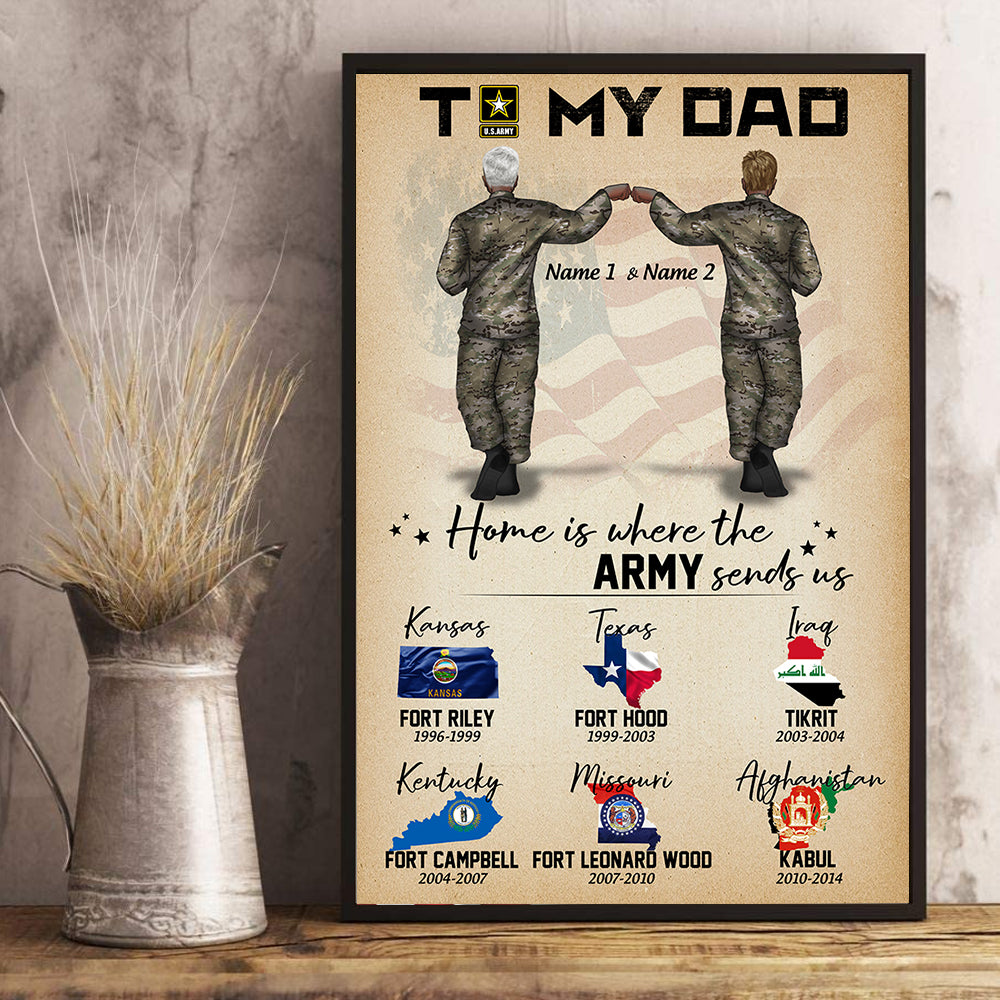 To My Veteran Dad Custom Poster Home Is Where The Army Sends Us Personalized Gift