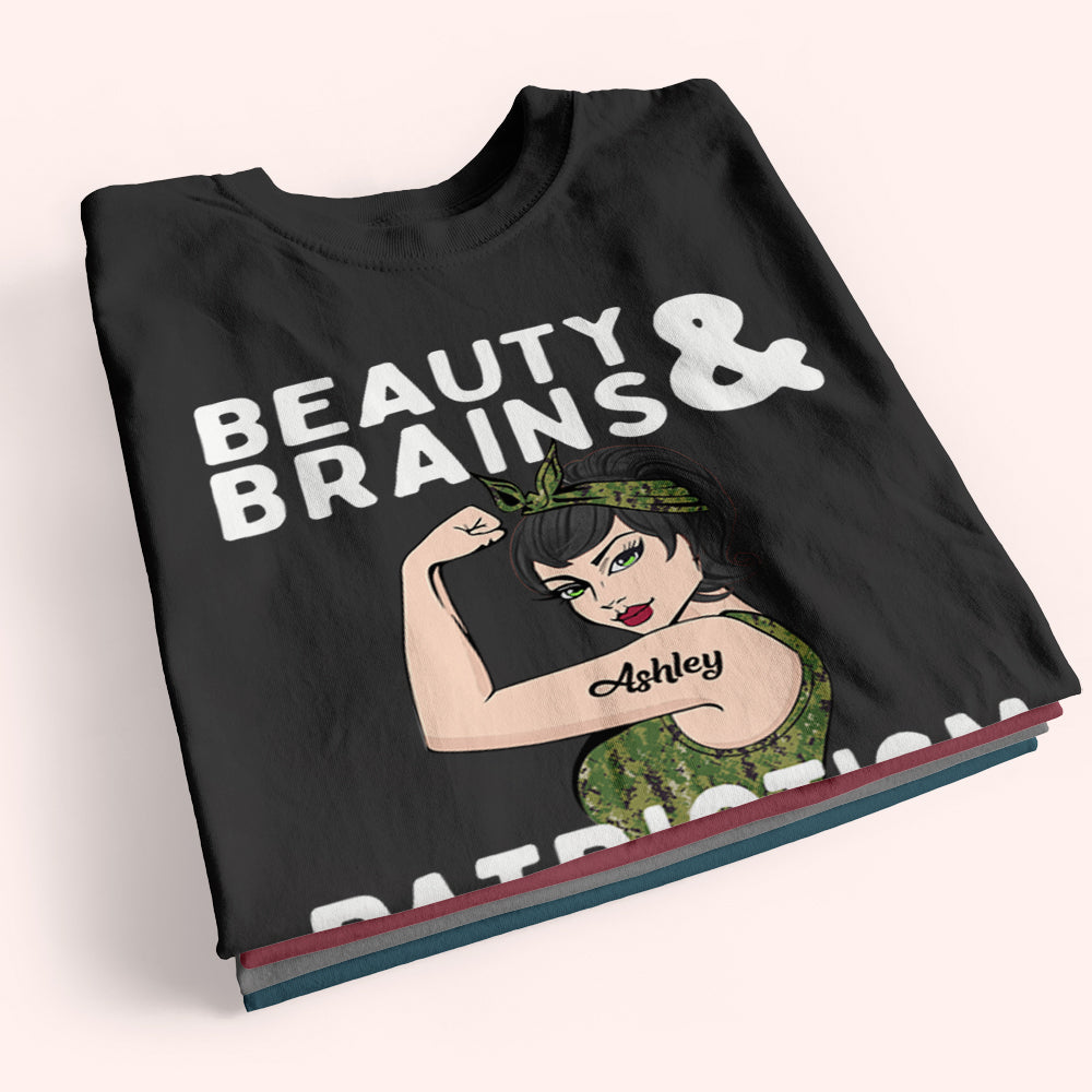 Female Veteran Custom Shirt Beauty Brains & Patriotism Personalized Gift