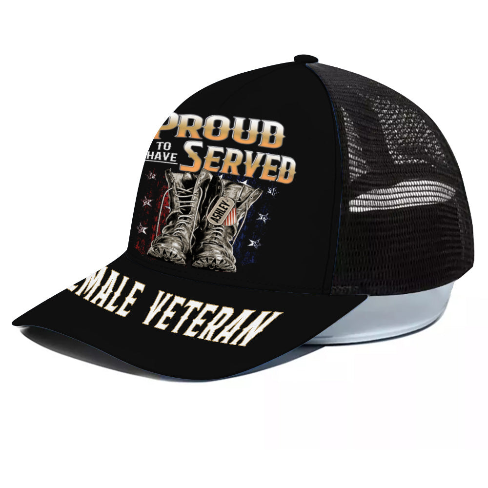 Female Veteran Custom Cap Proudly Served Personalized Gift