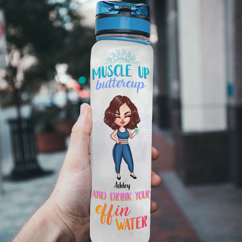 Gym Custom Tracker Bottle Muscle Up Buttercup Drink Your Effing Water Personalized Fitness Gift