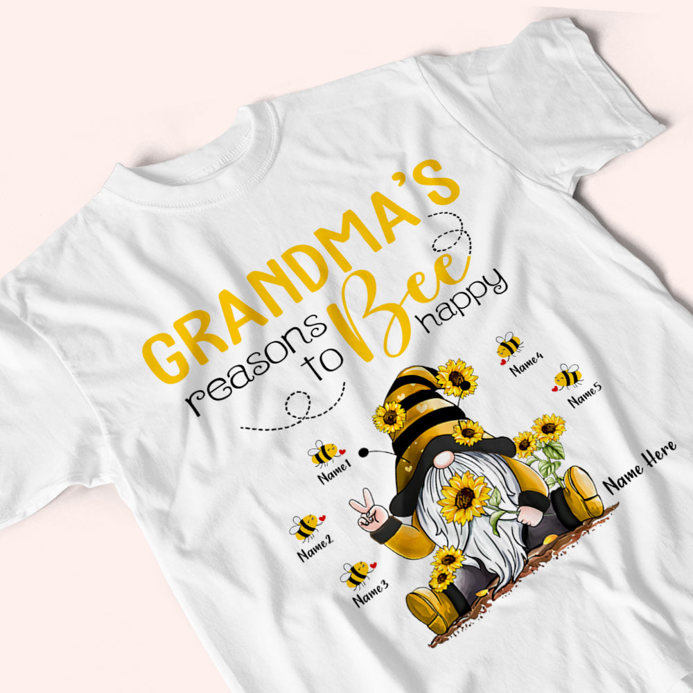 Grandma Custom Shirt With Grandkids Names Grandma's Reasons To Bee Happy Personalized Gift